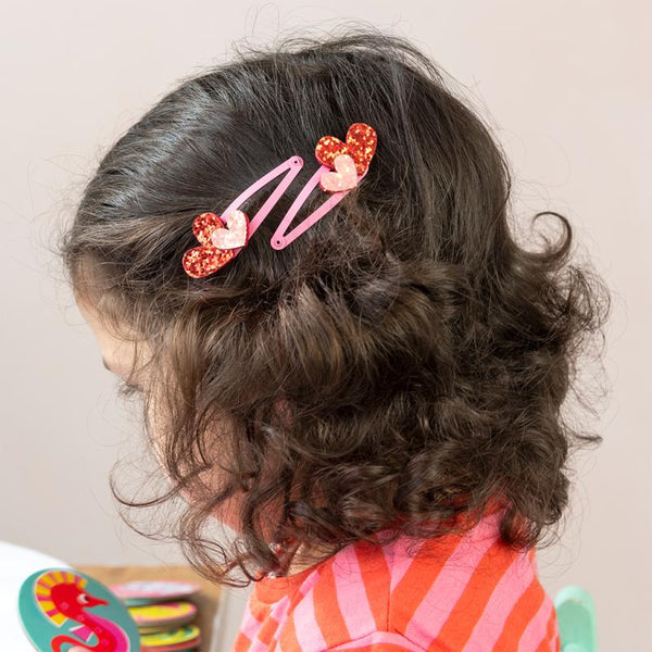 Glitter hair clips (set of 2) - Love Hearts