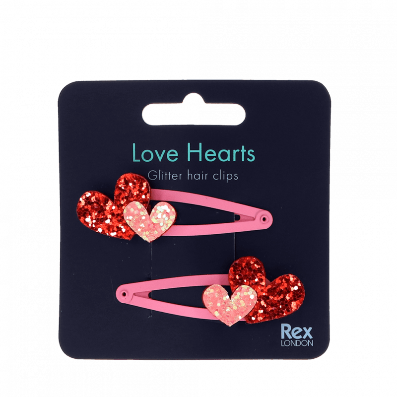 Glitter hair clips (set of 2) - Love Hearts