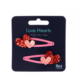 Glitter hair clips (set of 2) - Love Hearts