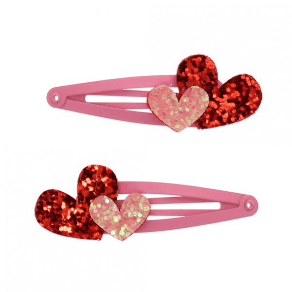 Glitter hair clips (set of 2) - Love Hearts