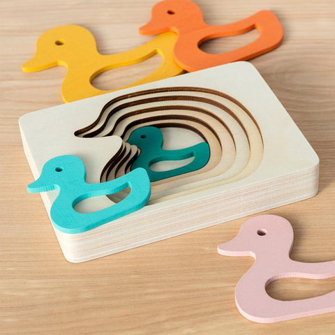 Wooden layered puzzle (5 pieces) - Duck