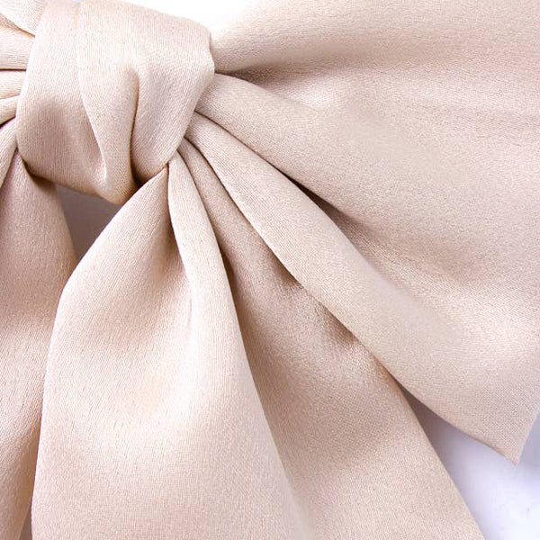 Nude bow barrette clip with tails 10cm