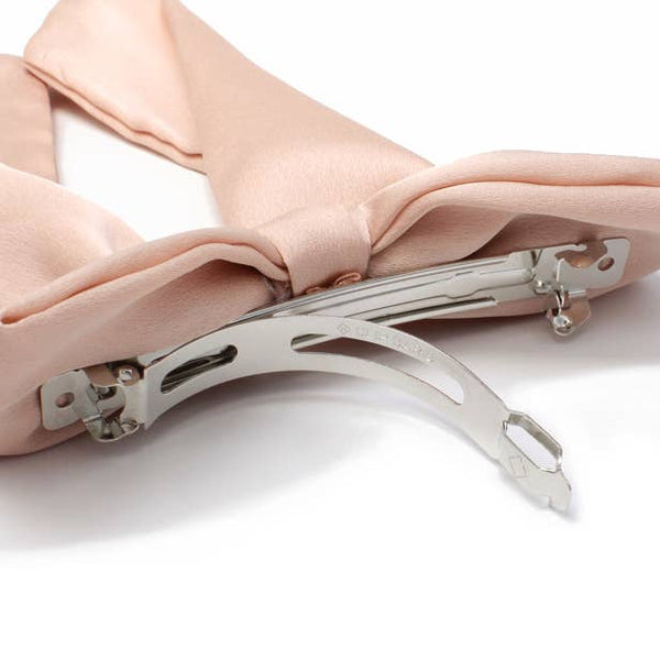 Nude bow barrette clip with tails 10cm