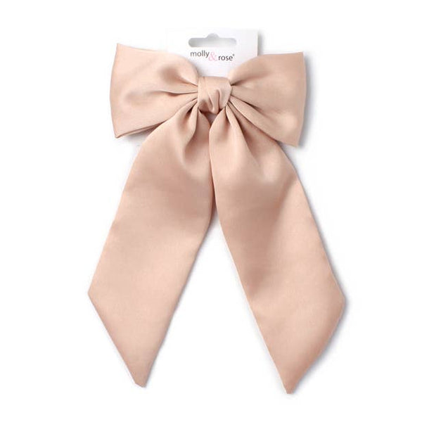 Nude bow barrette clip with tails 10cm