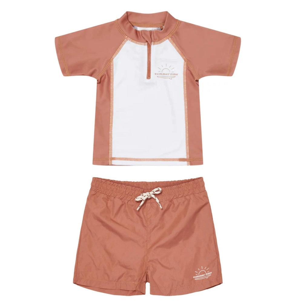 Little Dutch Short Sleeved Swim Top & Pants Almond