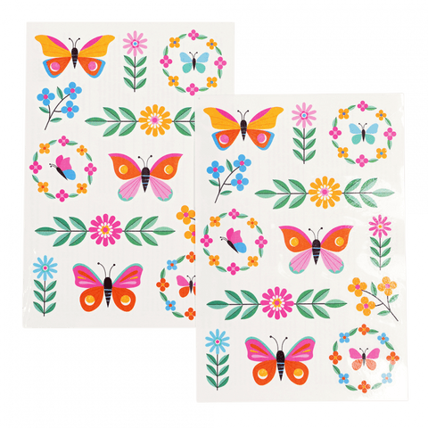 FLOWERS & BUTTERFLY TEMPORARY TATTOOS (2 SHEETS)