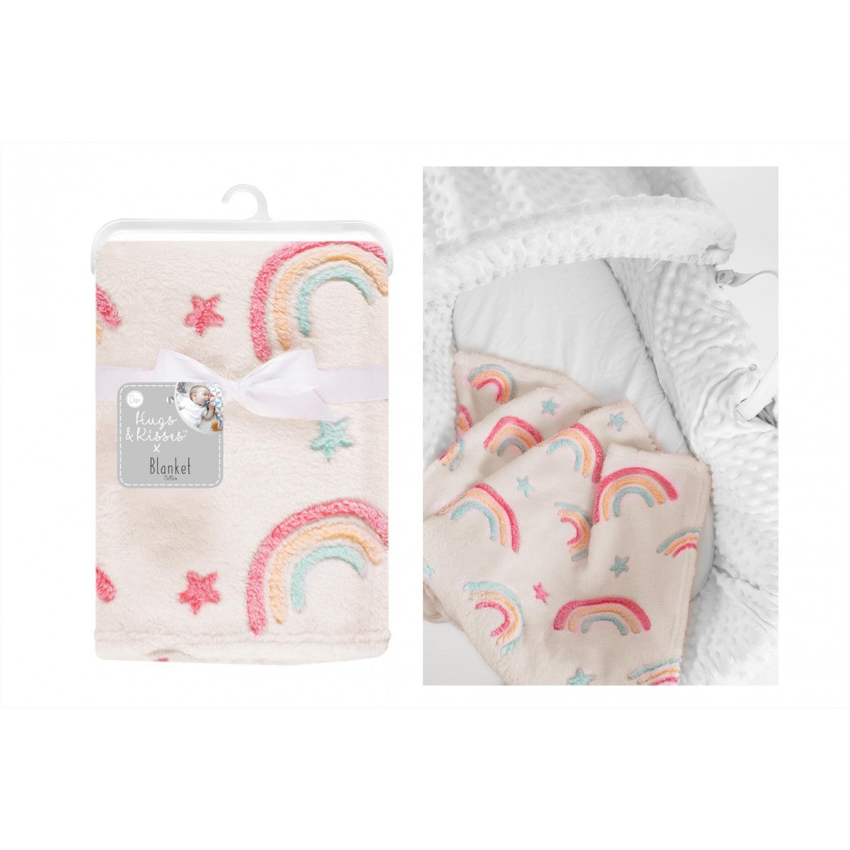 Super Soft White Rainbow Print Baby Blanket