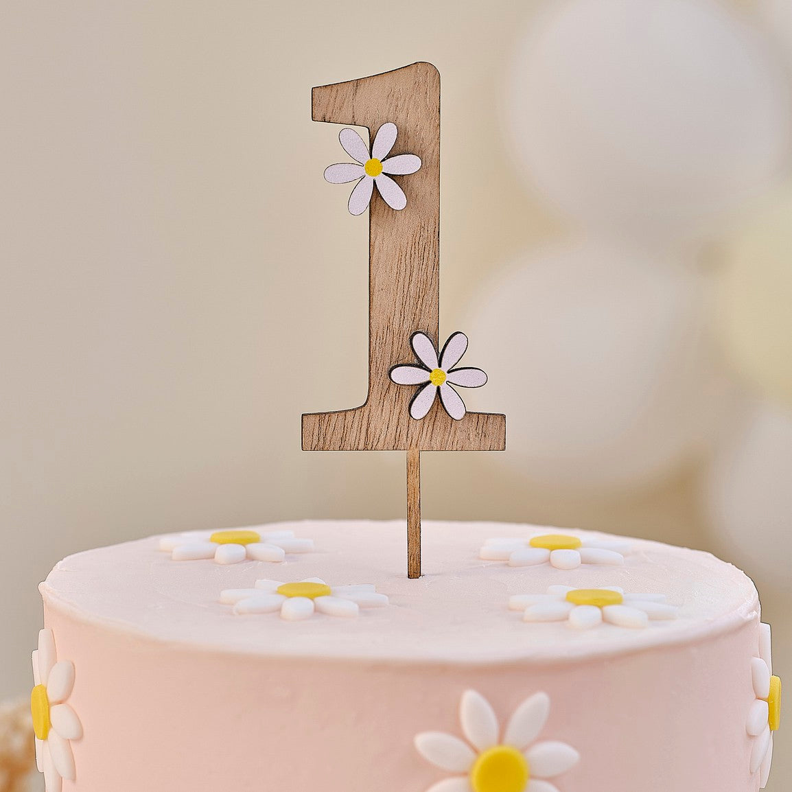 Wooden Daisy 1st Birthday Cake Topper