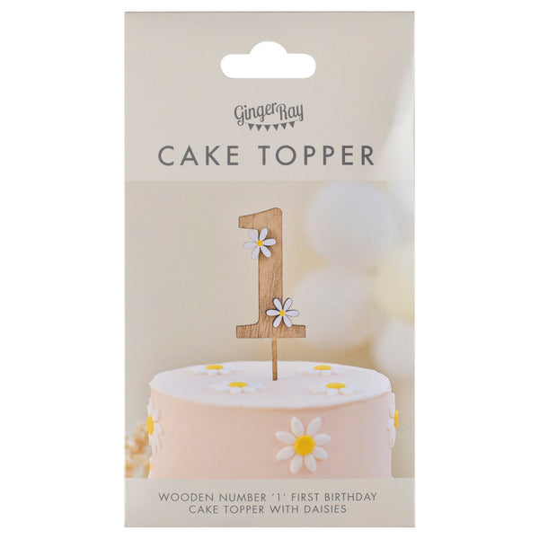 Wooden Daisy 1st Birthday Cake Topper