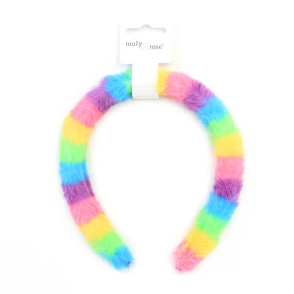 2cm wide rainbow faux fur aliceband