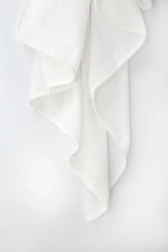 White Pom Pom Swaddle Neutral Baby Co