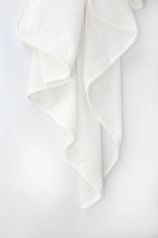 White Pom Pom Swaddle Neutral Baby Co