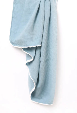Teal Pom Pom Swaddle Neutral Baby Co