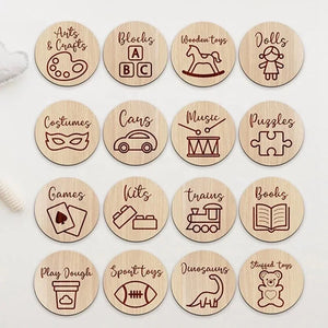 15 x Wooden Toy Organiser Disks Neutral Baby Co