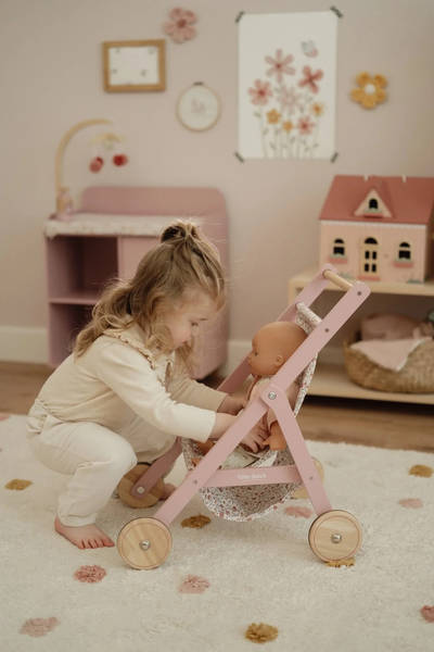 Little Dutch Pink Wooden Doll Stroller