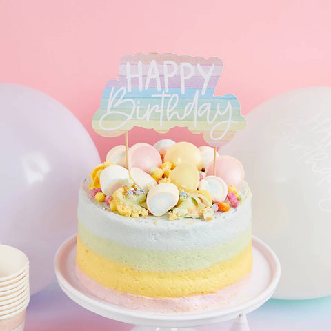 Eco Rainbow 'Happy Birthday' Paper Cake Topper 1 Pack