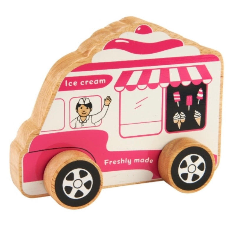 Push Along Wooden White & Pink Icecream Van