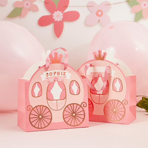Little Princess Party | Carriage Party Bags with Personalised sticker sheets 4 Pack