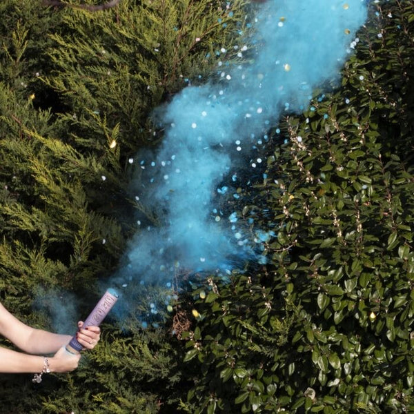 BLUE GENDER REVEAL SMOKE CANNON WITH CONFETTI