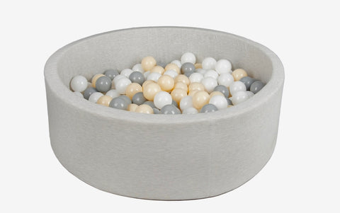 Grey Round Ball Pit + Beige, White & Grey Balls
