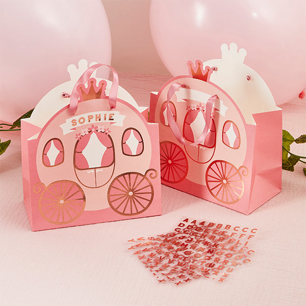 Little Princess Party | Carriage Party Bags with Personalised sticker sheets 4 Pack