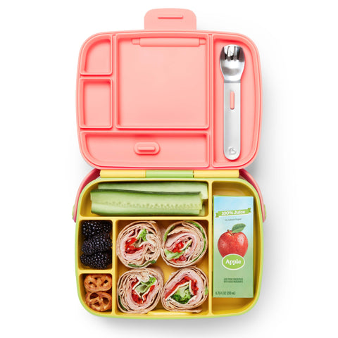 Munchkin Feeding Lunch Bento Box With Cutlery - Pink/Yellow