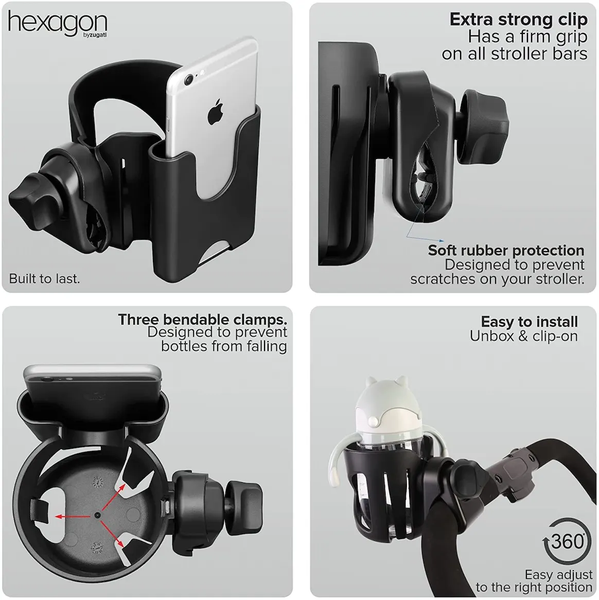 Stroller Cup Holder And Phone Holder - Universal Fit To All Stroller Brands