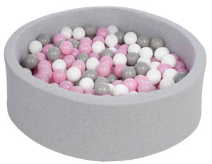 Grey Round Ball Pit + Pink, White & Grey Balls