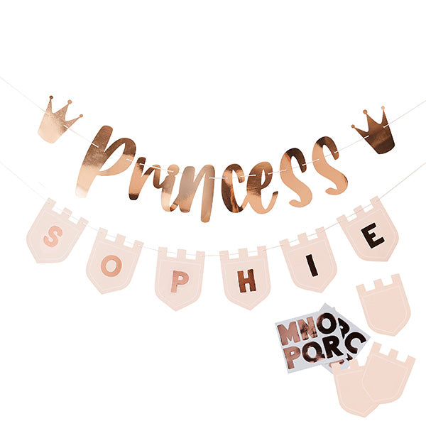 Little Princess Party | Princess Banner with Personalised Flags X2 2M & 15 Sticker Sheets