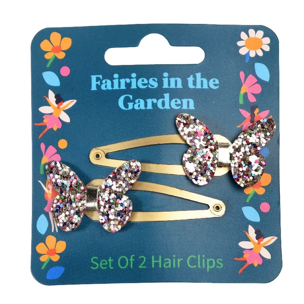 FAIRIES IN THE GARDEN GLITTER HAIRCLIPS BUTTERFLY